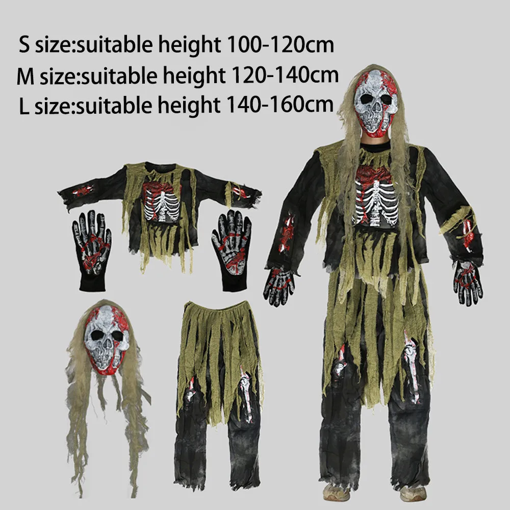 Bambini Bloody Skeleton Zombie Costume Cosplay bambini che vivono Dead Swamp Skull Monster Purim Halloween Carnival Party Suit Costume