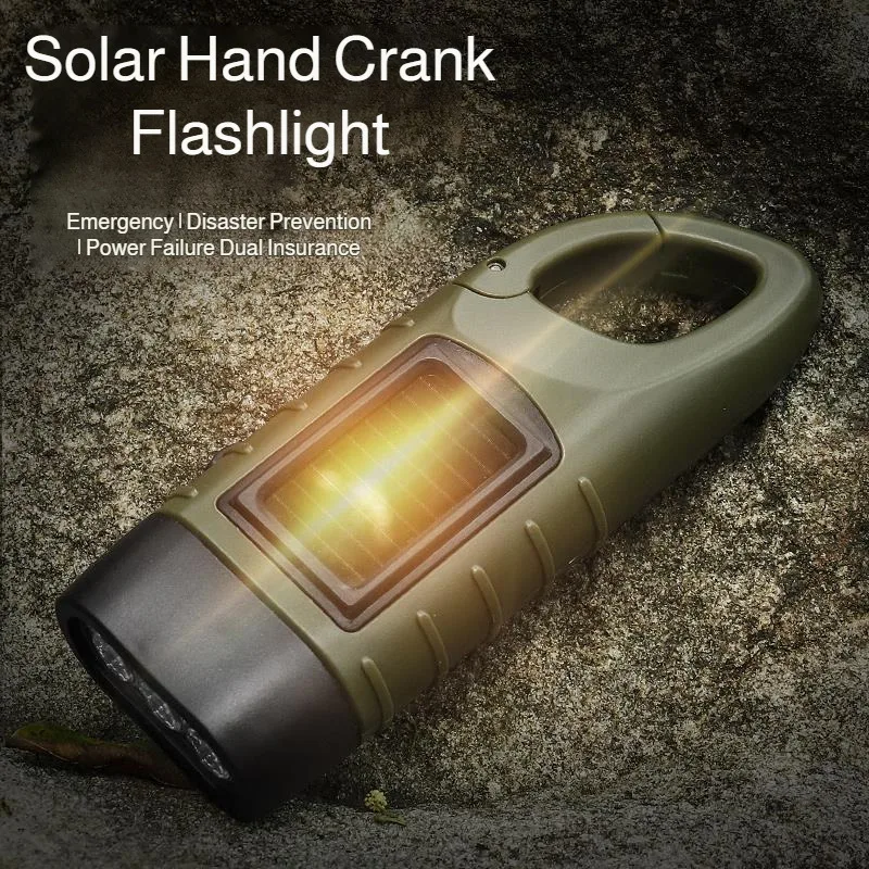 Solar LED Flashlight Portable Hand Crank Camping Lamp Self Powered Torch Survival Gear for Outdoor Riding Hiking Emergency Light