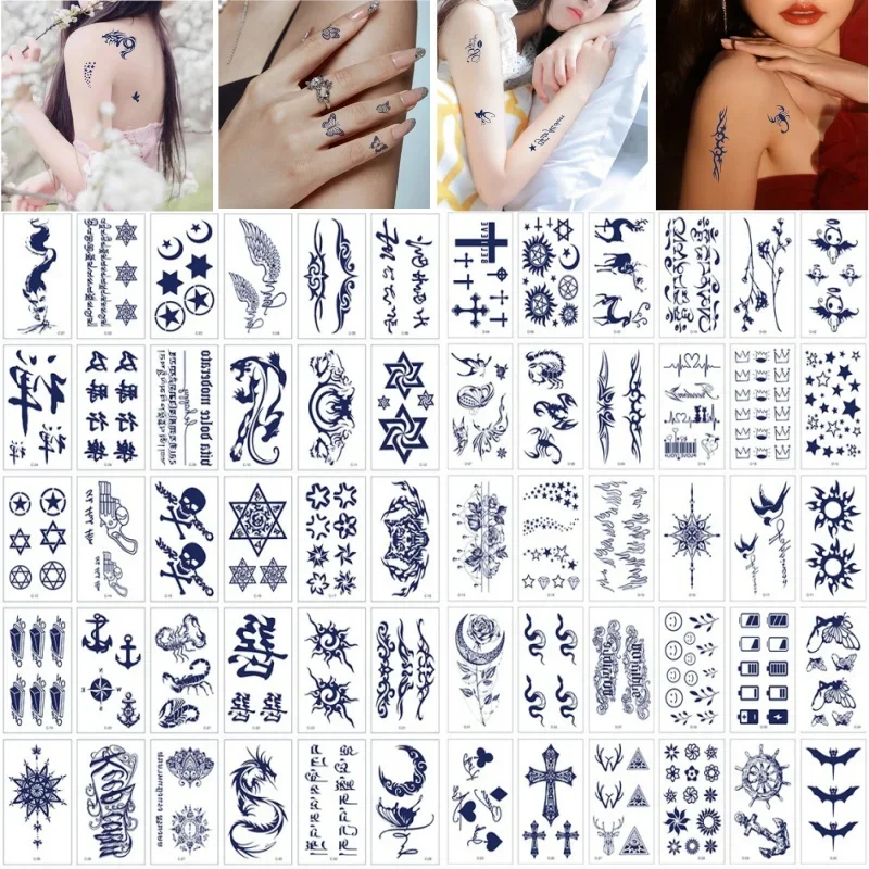 30pcs Herbal Juice Semi-Permanent Tattoo Waterproof Men Women Arabic Word Crown Totem Small Durable Fake Temporary Tatoo Sticker