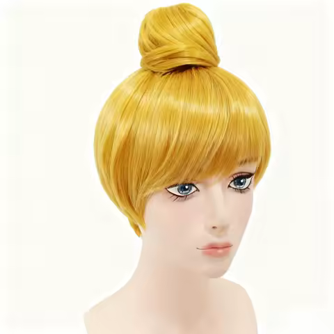 Princess Tinker Bell Tinkerbell Short Blonde Hair With Bun Wig Heat Resistant Cosplay Costume Wigs Women Synthetic Anime Wig