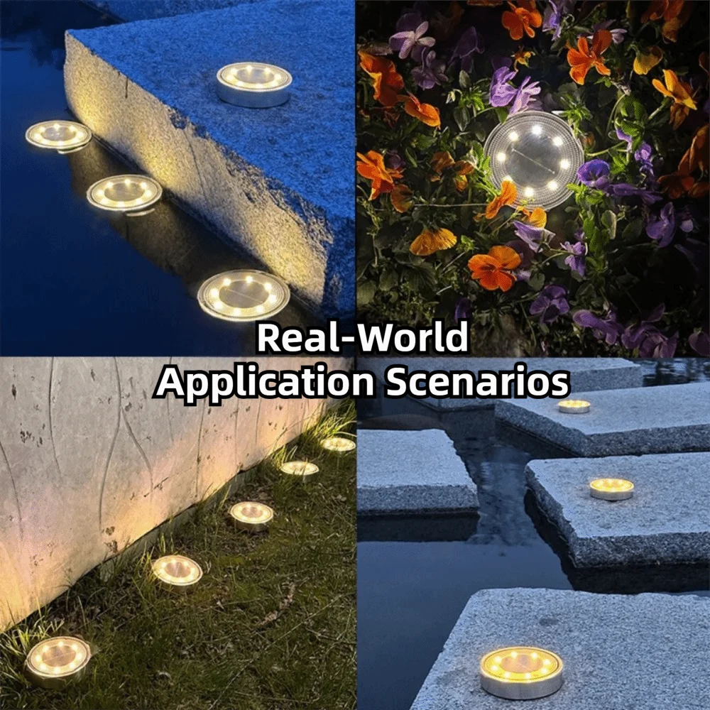 8 LED Outdoor Solar Light IP68 Waterproof Solar Powered Buried Garden Light LED Lighting Stainless Steel Solar Underground Light