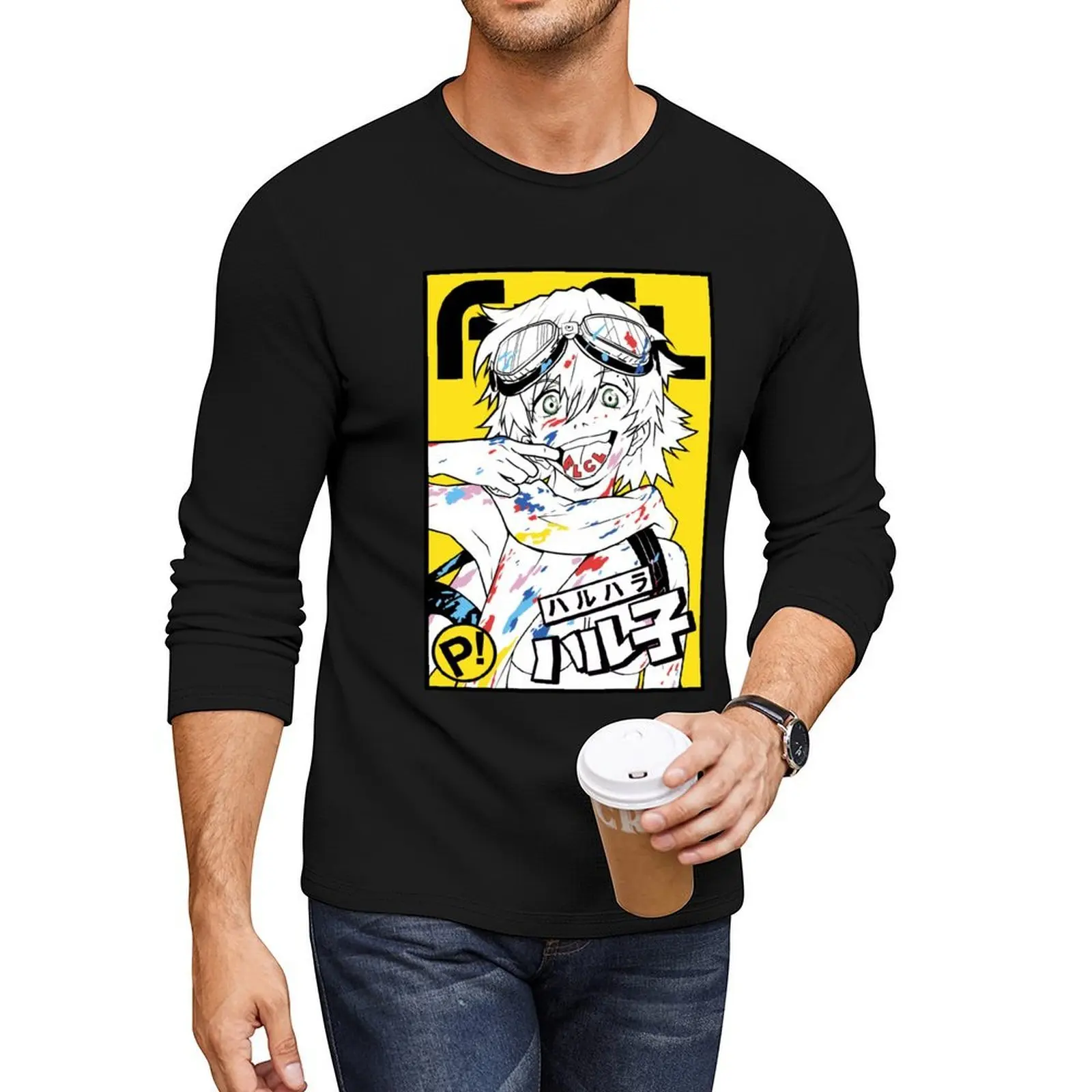 

FLCL blacck yellow Long T-Shirt vintage clothes custom t shirts design your own quick drying t-shirt Tee shirt mens t shirt