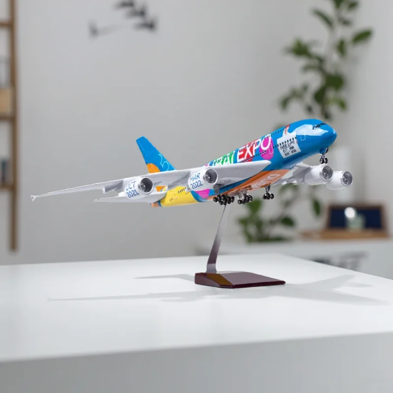 Modèles d'avions de 46 cm, A380 Emirates Expo, avion en résine, modèle réduit à l'échelle 1/160, décoration d'avions, cadeaux exquis avec base stable