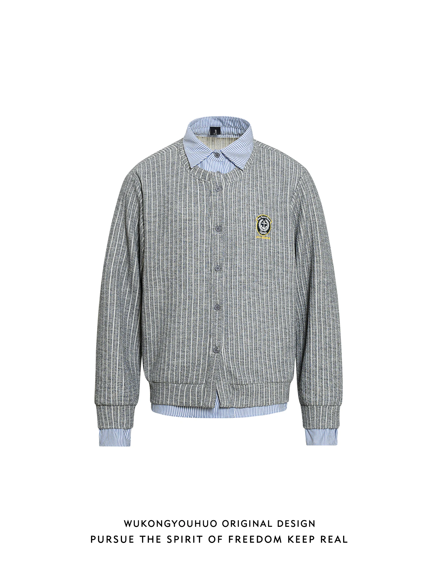 

Ретро-толстовка с воротником, мужская свободная весенняя толстовка для пар, с пэчворком, повседневная, из полиэфирного волокна, с длинными рукавами, верхняя одежда