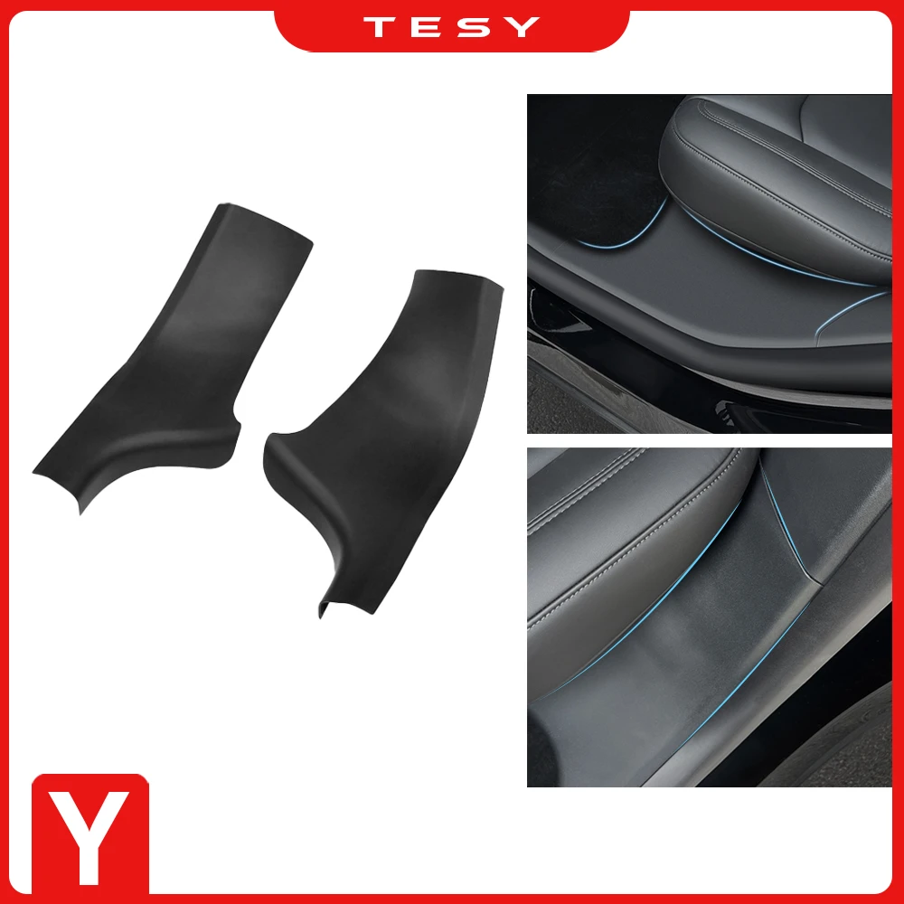 2pcs Rear Door Sill Guards For Tesla Model Y ABS Inner Protector Plate Cover Trim Car Anti-Dirty Bumper Welcome Pedal Kick Pad