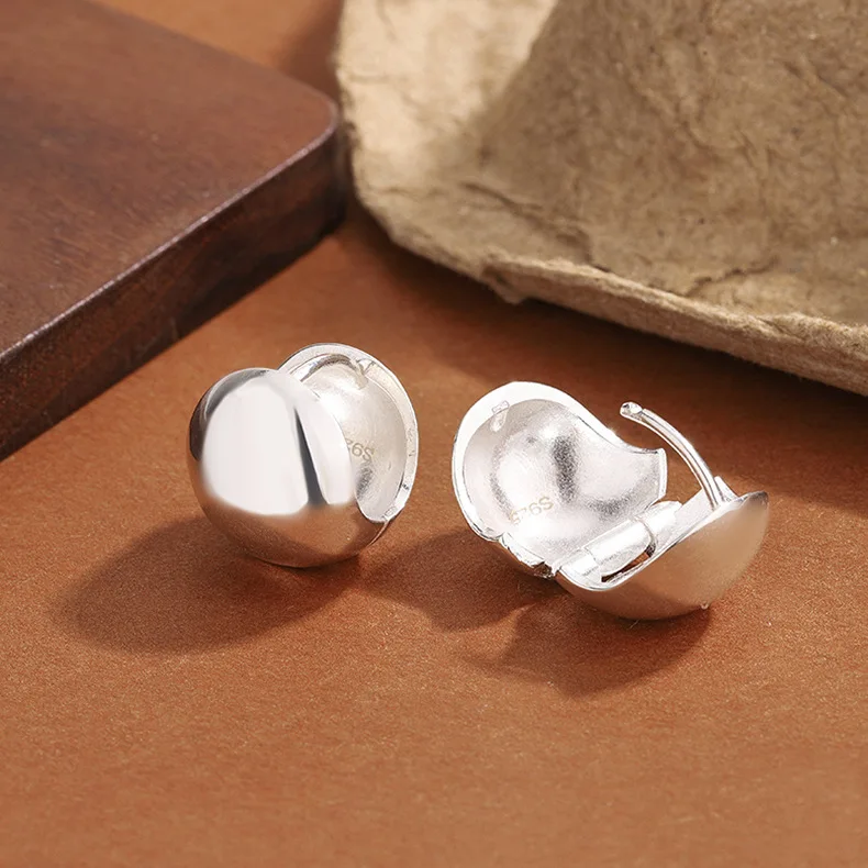 

Fashion 925 Sterling Silver Brushed Spherical Hoop Earrings for Women Vintage Metal Big Ball Round Earring Jewelry Brincos Gifts