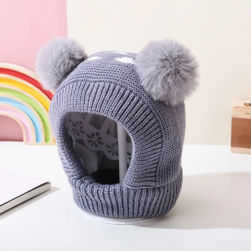 Winter Baby Knitted Hat Solid Color Pompon Beanie Cap Kids Boy Girl Thick Warm Plush Ear Caps Bonnet For Boys Girls