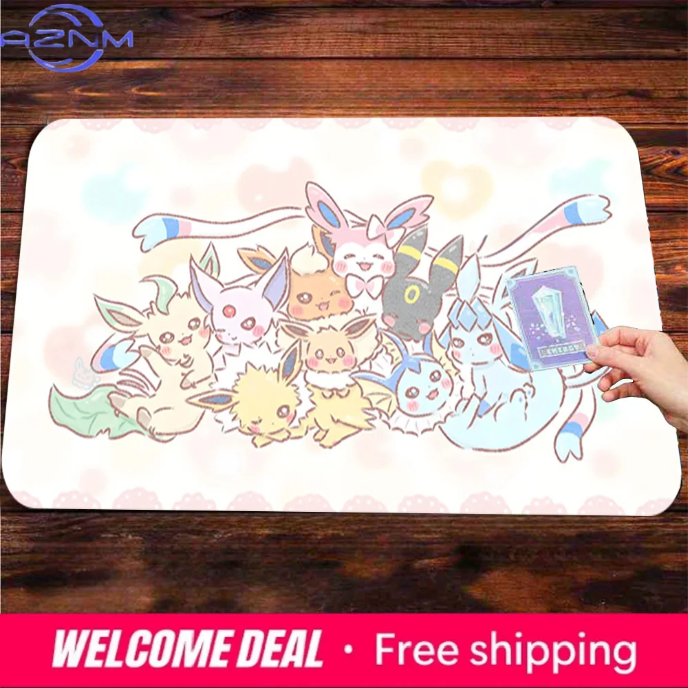 Cute Eevee Family Gaming Desk Mat Non-Slip Washable