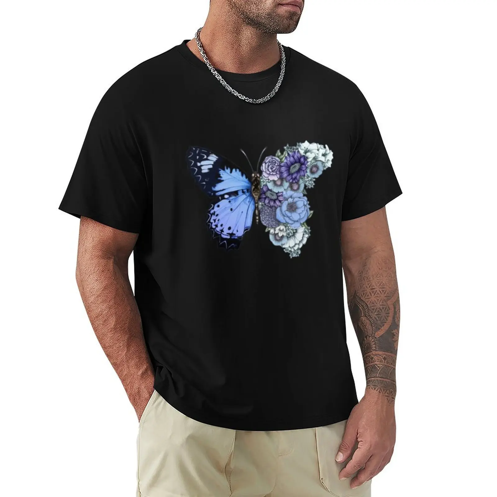 

Metamorphora Black And White Cherry Blossom Sakura Butterfly T-Shirt Graphic Print Short Sleeve T-Shirt