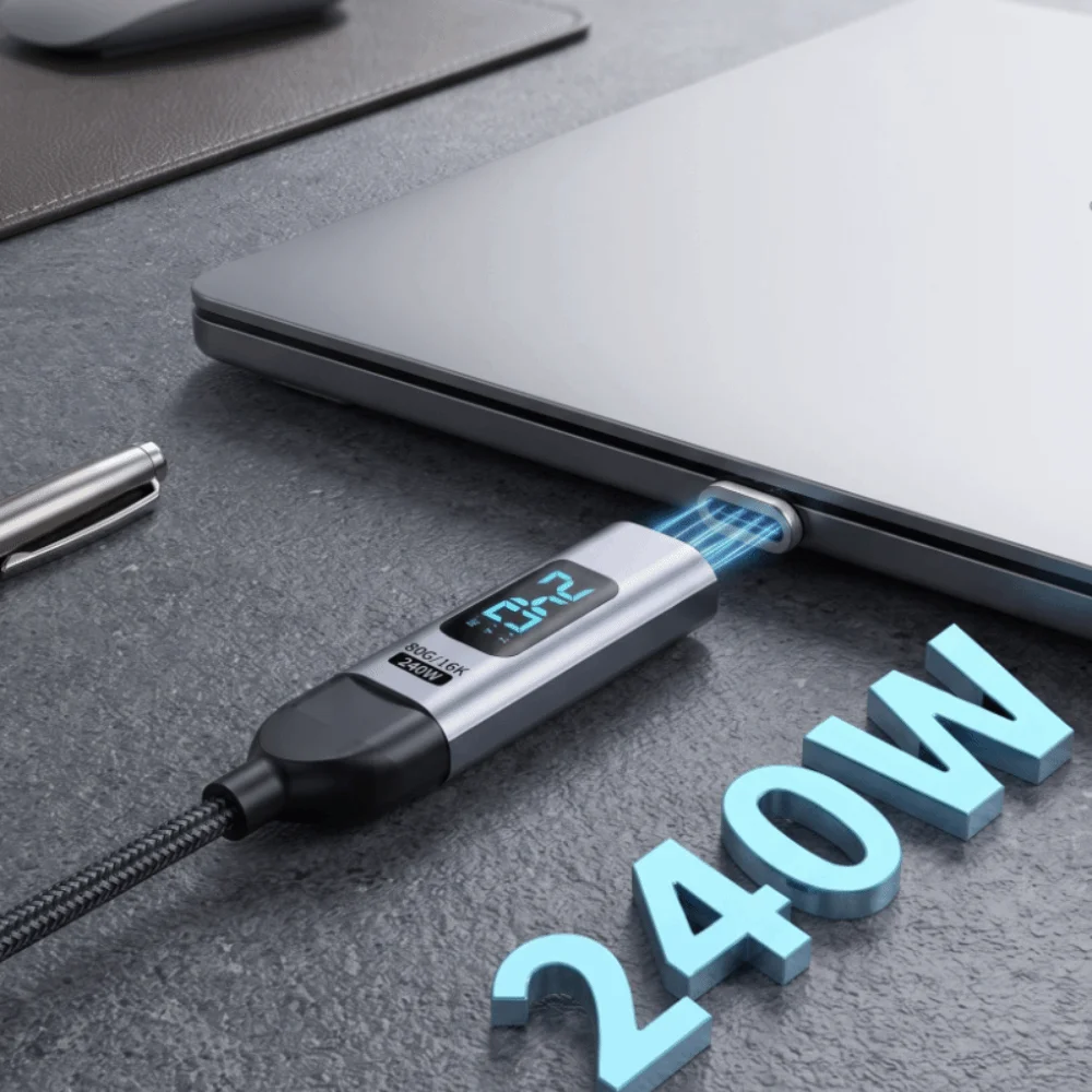 High Speed 240W Type C Adapter 80Gbps 5A Magnetic Adapter Digital Display Full Function Fast Charging Adapter Magnet Charge