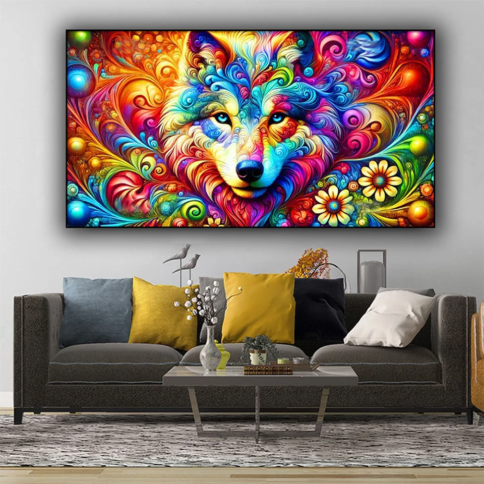 Colorato astratto fiore testa di lupo pittura diamante fai da te nuovo 2025 pieno quadrato diamante rotondo mosaico animale punto croce kit arredamento