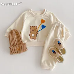 2024 Spring New in Kids Baby Boys Girls Clothes Infant Flocking Bear Top Sweatshirt+harem Pants Children Set 2pcs 3M-4Y