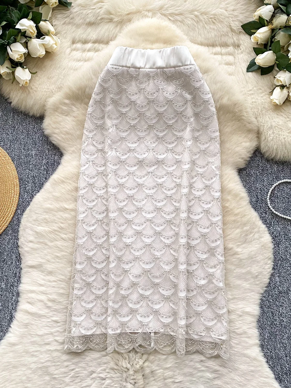 

Ele A-Line Midi Skirt for Women Summer Heavy Work Sequin Me High Waist French Sle Ci Commute Stand Fit 2025 Summer