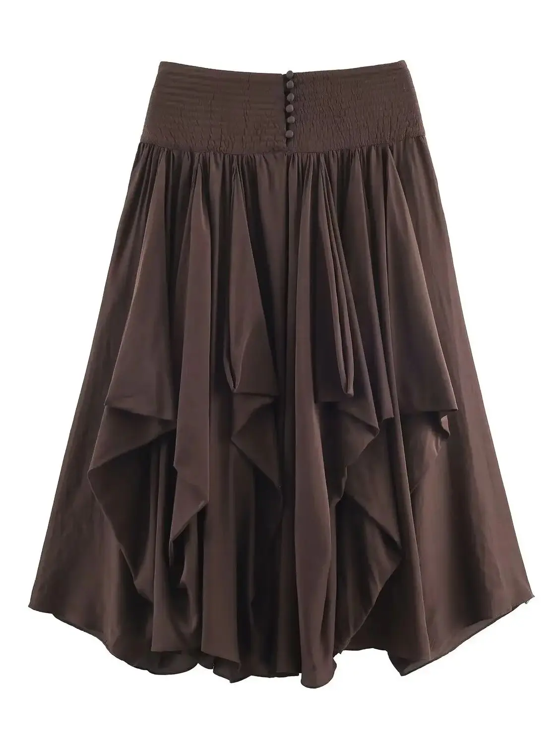 

Новая мода, элегантные однотонные длинные юбки 2026, вечерняя юбка коричневого цвета, юбка-миди с рюшами, женская винтажная юбка с воланами, женская