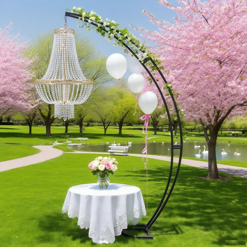 

1Pcs New Road Guide Flowers Chandelier Stand Romantic Arches Wedding Outdoor Stage Aisle Walkway Decoration Metal Pendant Arch