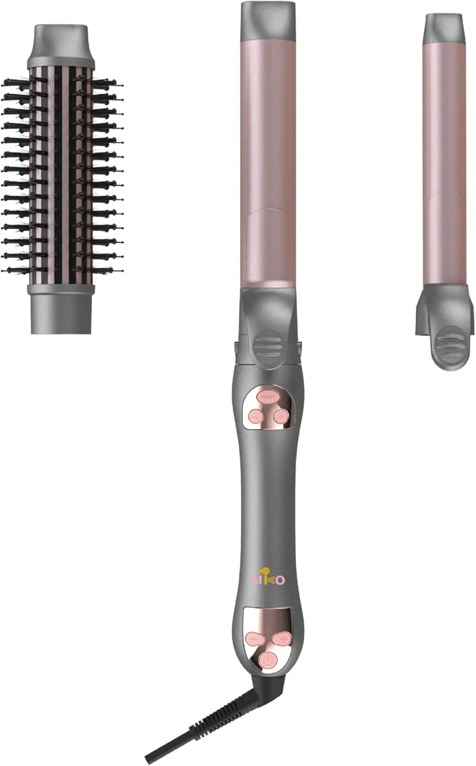 

Автоматический вращающийся набор для завивки волос 3-в-1 с термощеткой и сменными насадками, мгновенное нагревание, серый цвет