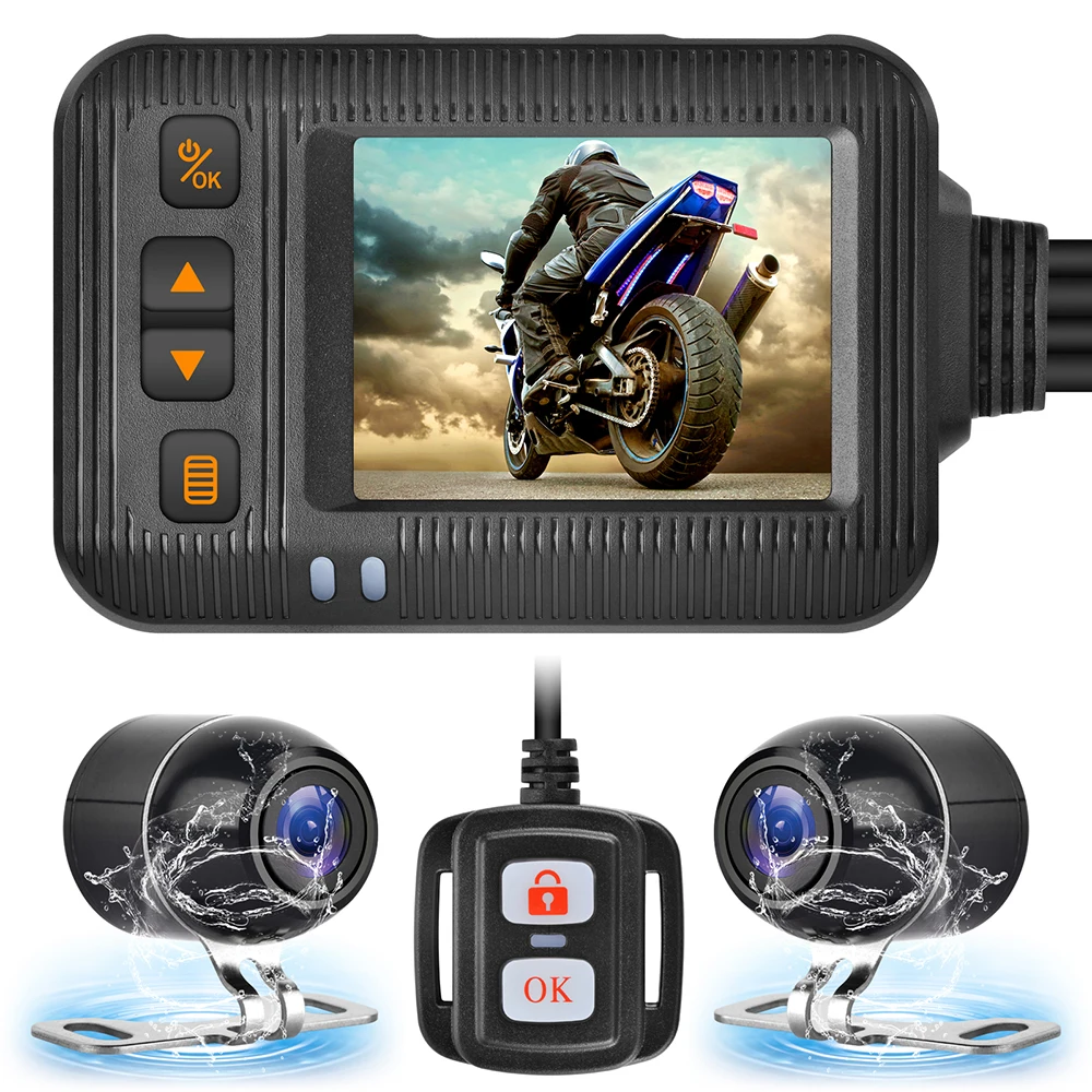 1080P 2.0 Inch Waterproof Motorcycle Camera DVR Motorcycle Dashcam Front & Rear Camera Video Recorder DVR Black Night Vision Box