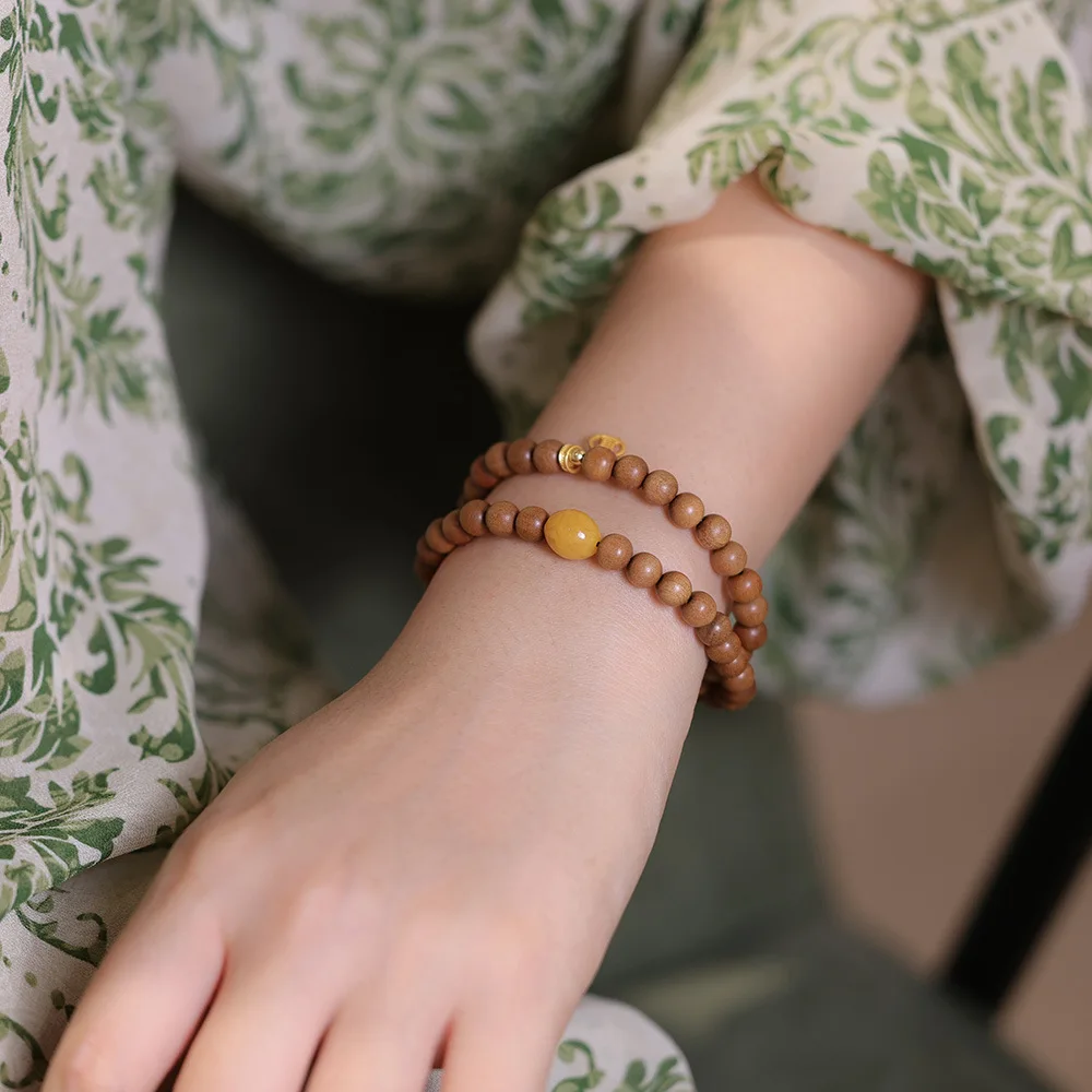 Natural Indian Old Sandalwood Bracelet S925 Silver Plated Gold Ruyi Gourd Amber Design Bracelet Gifts