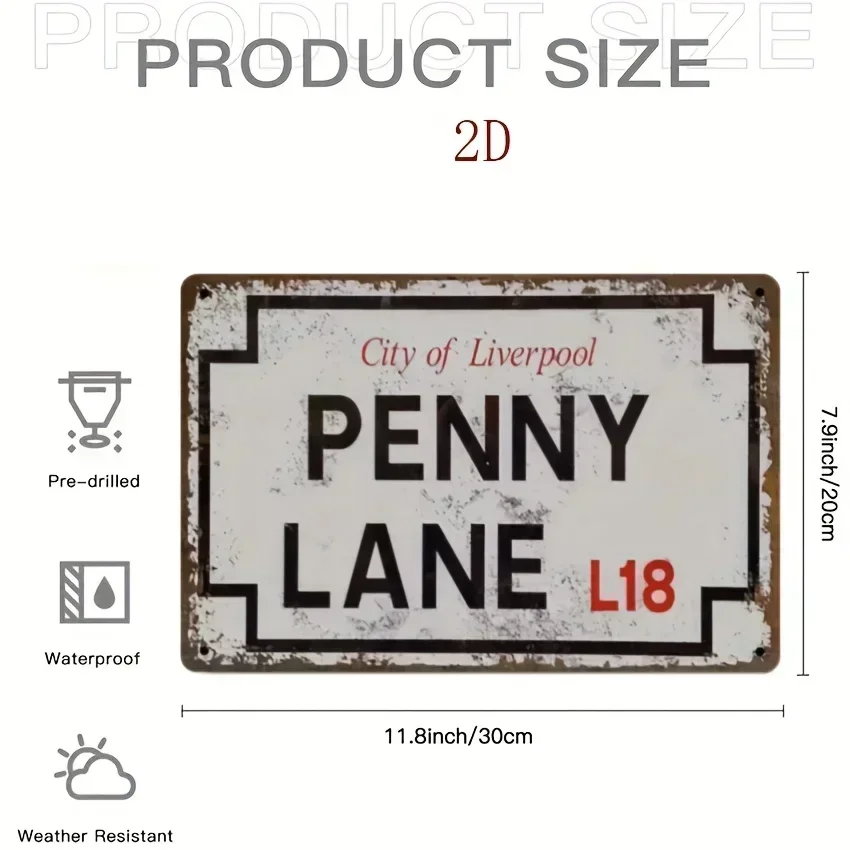 [Vintage Metal Sign] Vintage Tin Sign Penny Lane | Classic Wall Art for Home, Bar, Cafe, or Garage Decor, , Easy Hang,[Винтажный металлический знак] Винтажная жестяная вывеска Penny Lane |   Классические настенные рисунки для декора дома, бара, кафе или г