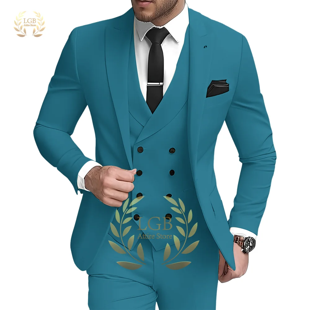 Men\'s 3 piece double breasted suits, slim fit wedding suits, single button suit jackets, vest and pants suits, formal prom suits