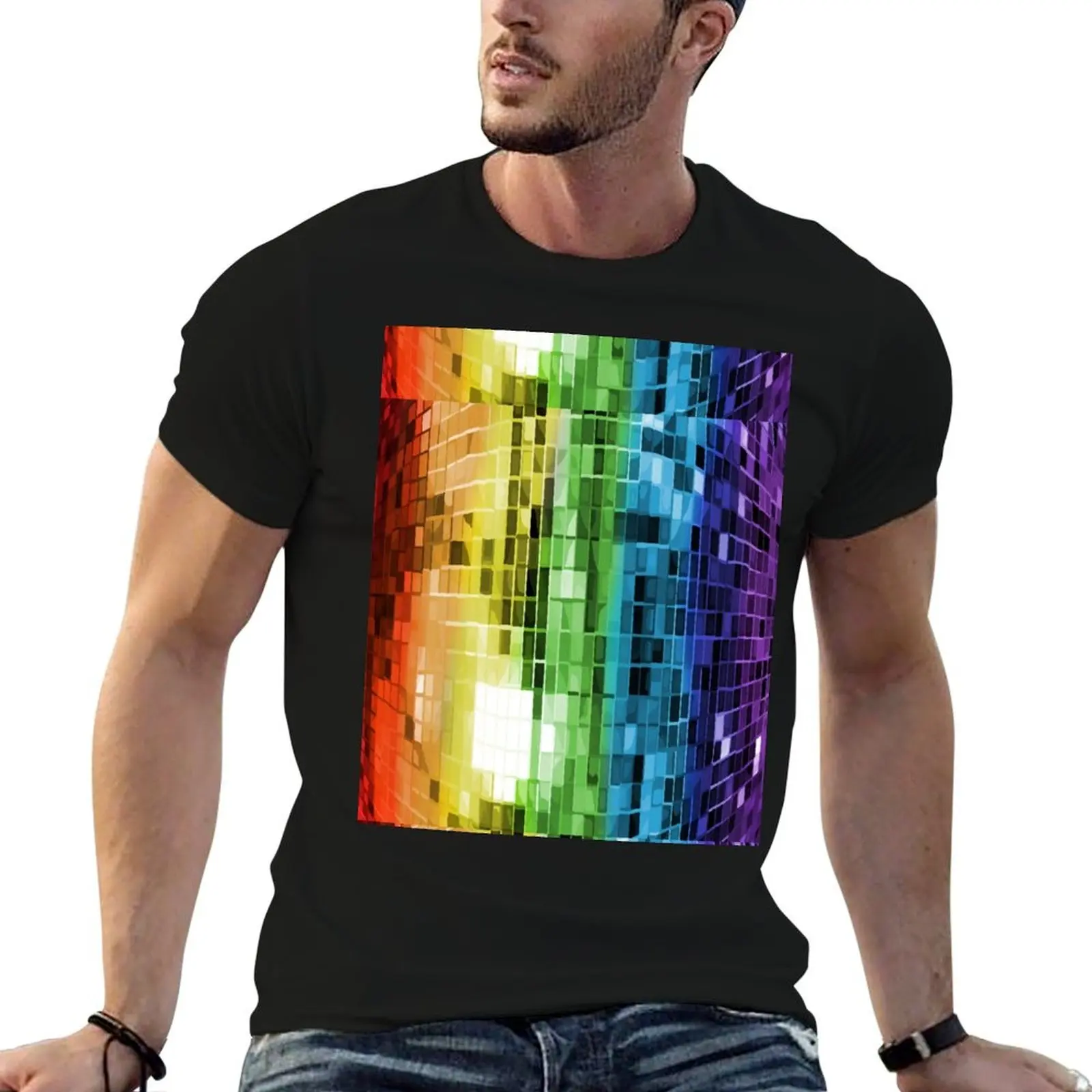 

Rainbow Disco Ball Pattern T-Shirt g man t shirts for men man t shirt heavy cotton T-Shirt
