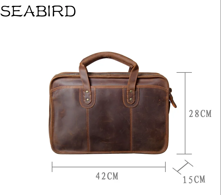 SEABIRD 100% Genuine Leather Men Bags Fashion Man Crossbody Shoulder Handbag Men Messenger Bags Male Briefcase Men's Travel Bag