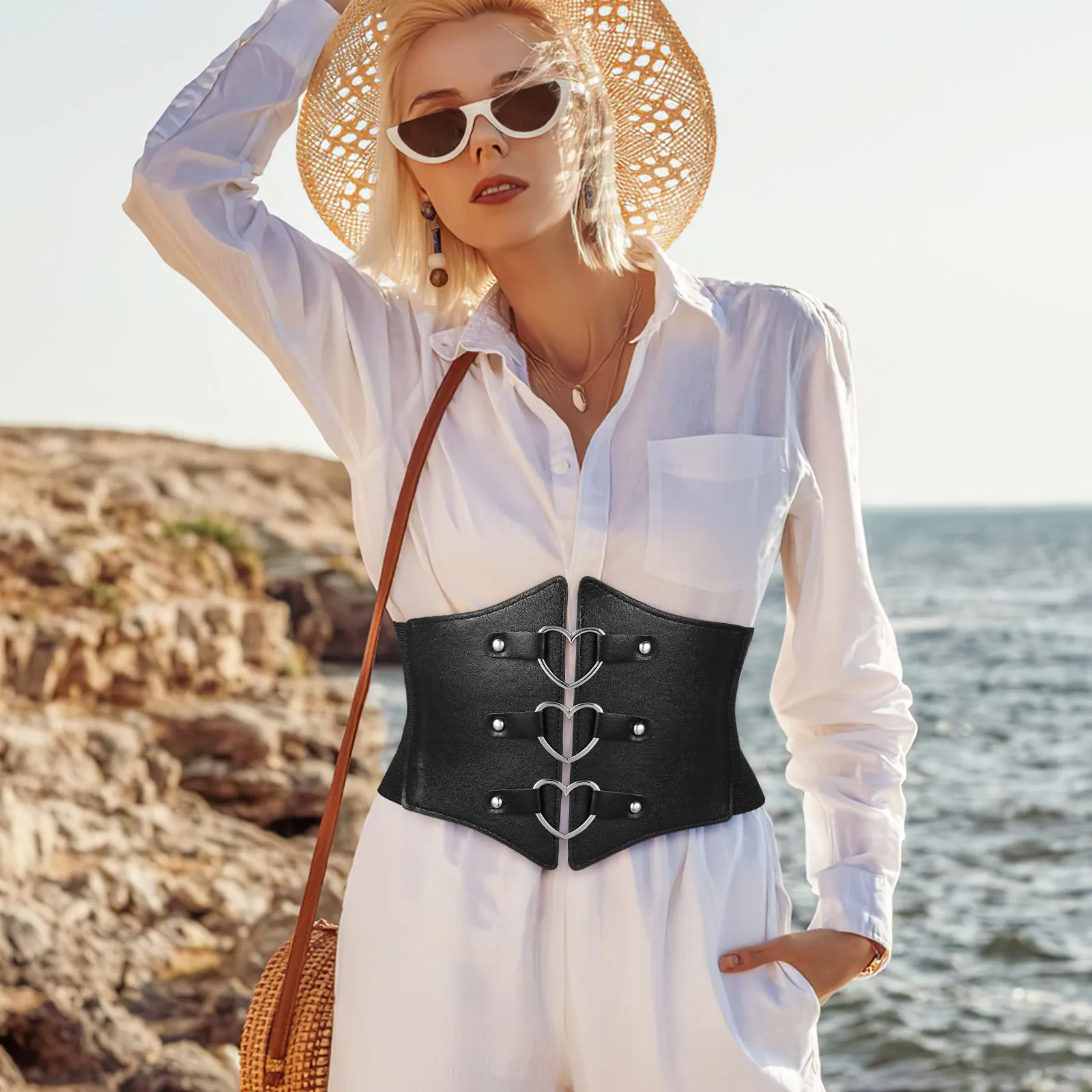 

2Pcs Women Wide Waist Belt PU Dress Corset Adjustable Cinch Belt Soft Comfortable Dress Waistbands Fashion Accessories