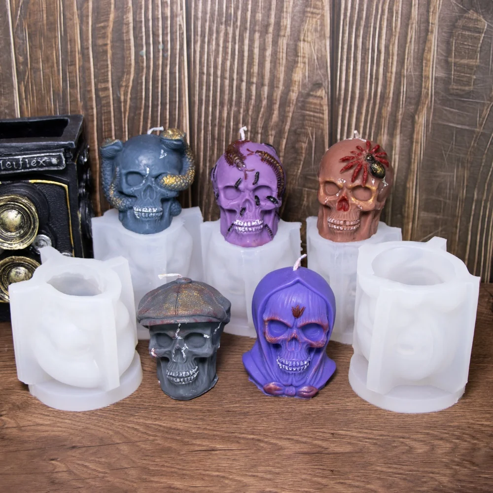 Centipede Skull Silicone Candle Mold Double Headed Snake Skull Resin Mold Skull Soap Mold for Halloween Deco rand Art Decoration