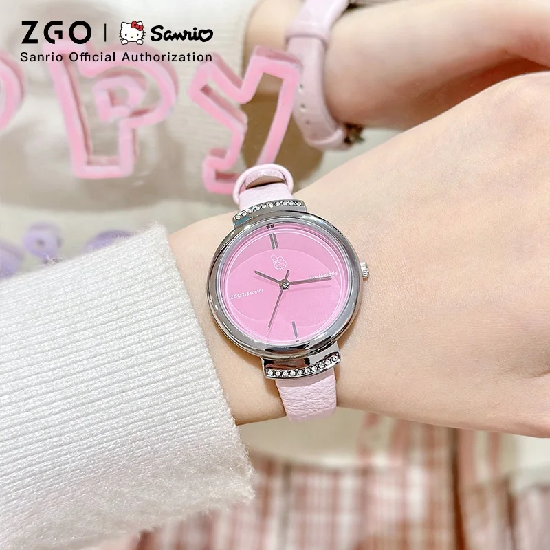 ZGO x Sanrio My Melody ساعات نسائية وردي بسيط كوارتز ساعة مقاومة للماء ساعة يد للطلاب هدية للنساء 2178