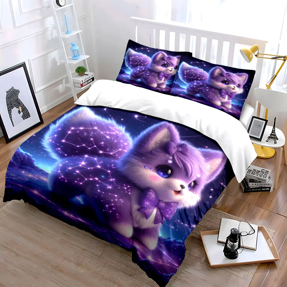 Purple cosmic magical pet Duvet Cover Set with 3D Print Design Soft Polyester Bedding Set All-Season Comfort Machine Washable
