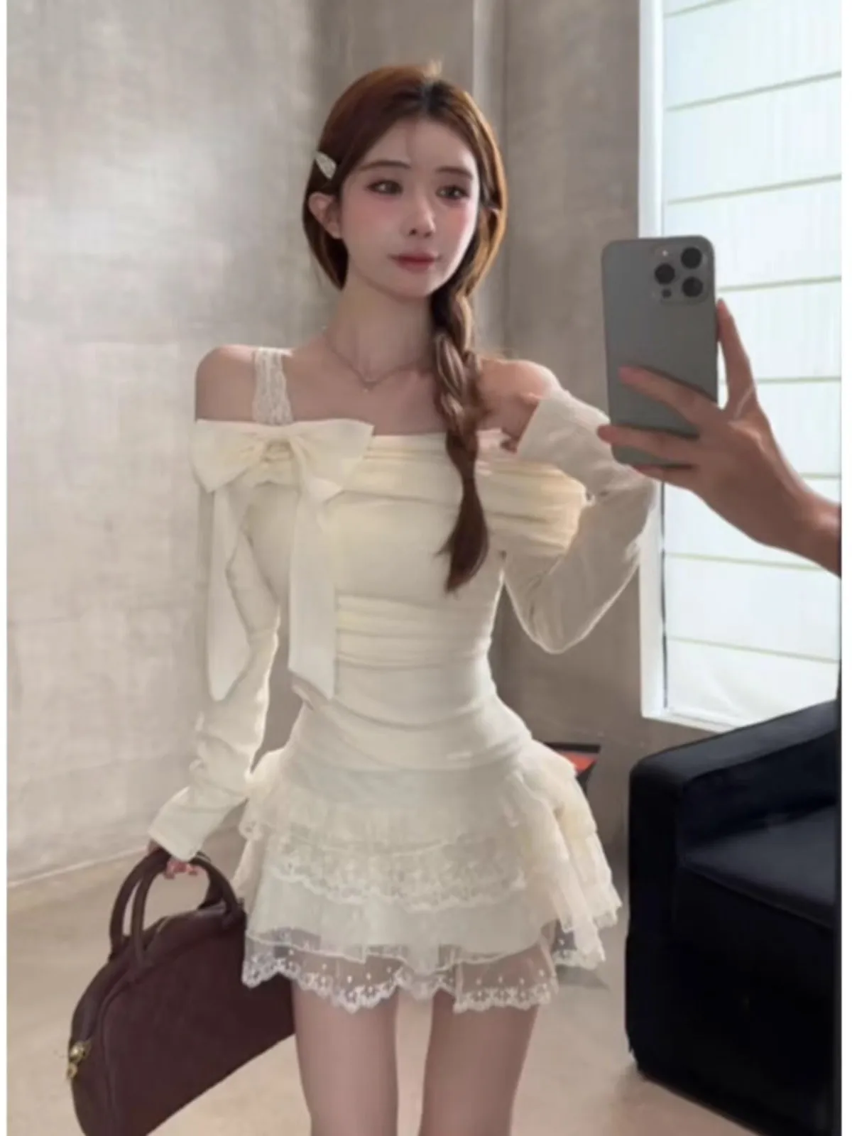 سترة نسائية محبوكة من Sweet Sle Long Sve مع عقدة شريطية ملابس داخلية بقصة ضيقة لربيع...