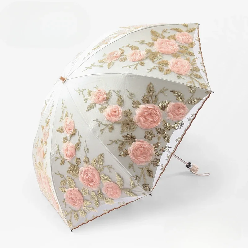 UV protection vinyl parasol two fold lace embroidered sun umbrella princess female