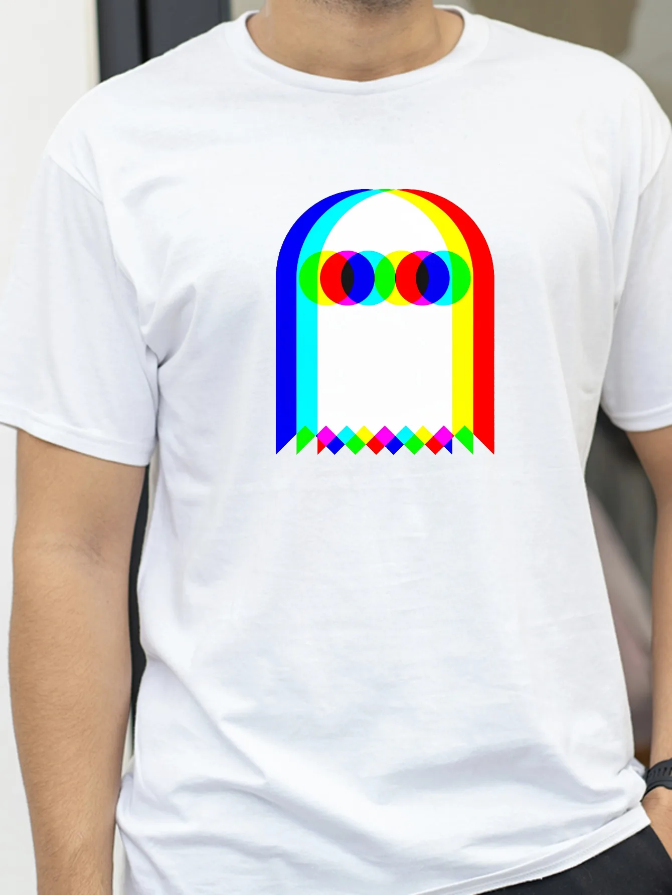 

Ghost Trippy Vaporwave Halloween Techno Rave EDM Music Party T-Shirt Men Pure Cotton Funky Casual Tee