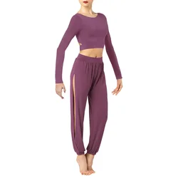 MiDee Lyrical Dance Suit for Girl Crop Top with Pant 2 Piece Contemporary Ballet Training Stage Performance Outfit for Women