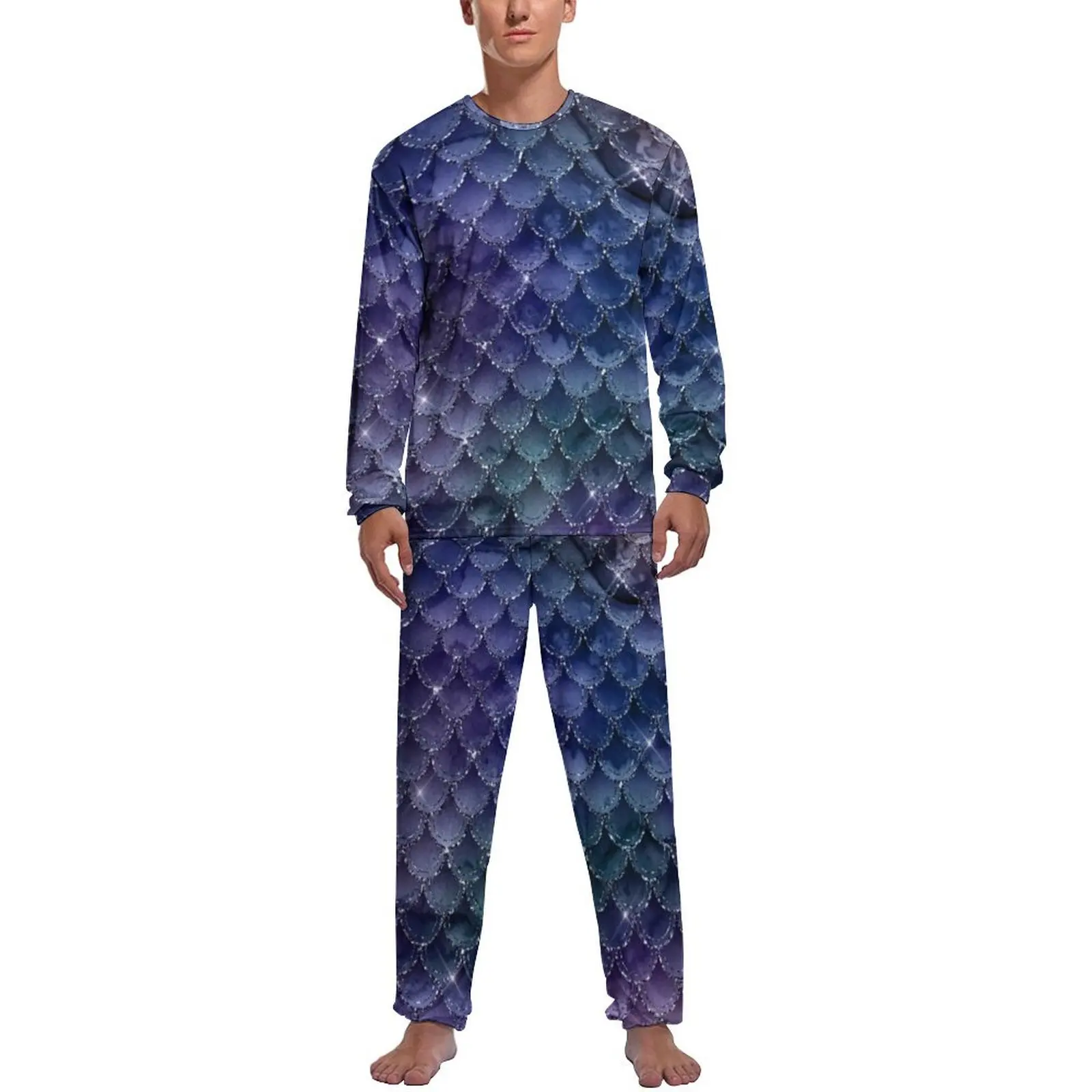 

Ombre Glitter Pajamas Autumn 2 Piece Fantasy Magical Mermaid Scales Cute Pajama Sets Man Long Sleeve Leisure Pattern Home Suit