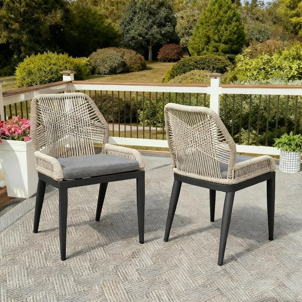 

Patio Dining Chair Set 2 Pieces Aluminum Modern Furniture Seating for Garden Kitchen Porch Outdoor Wicker Dining Chairs