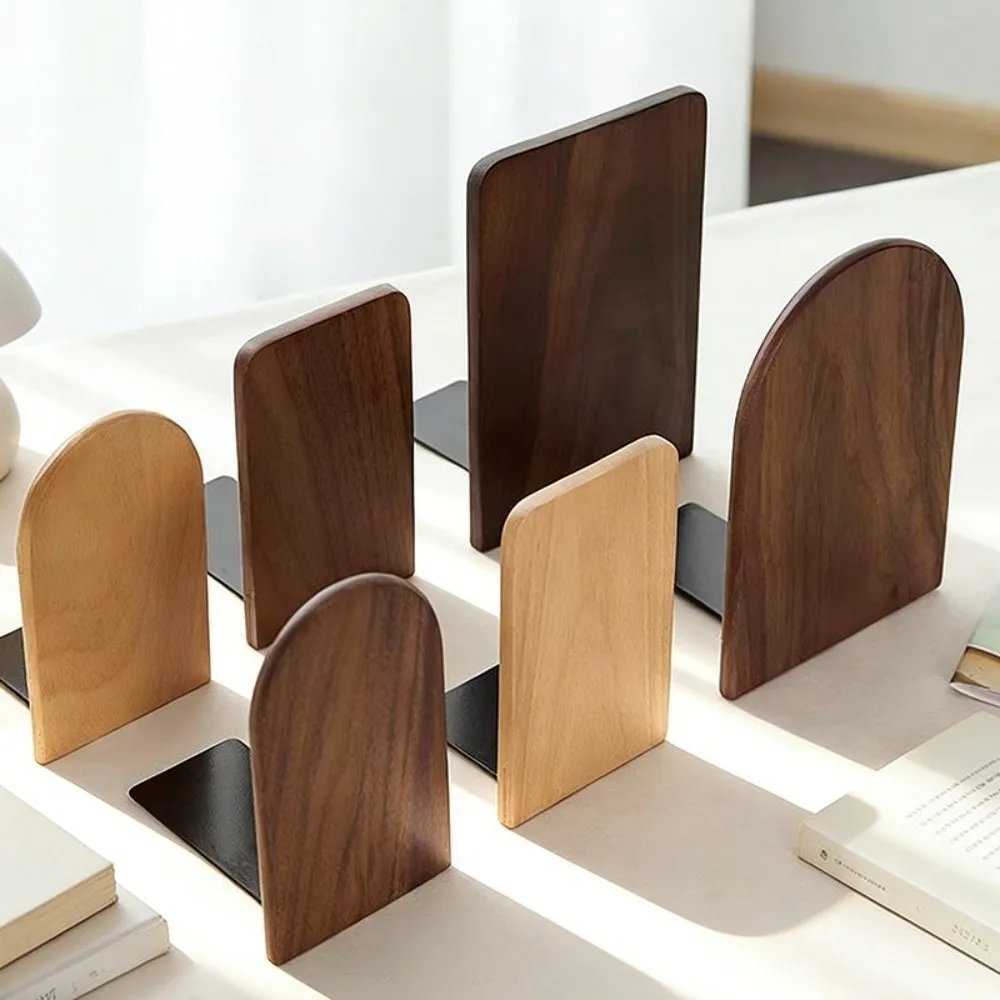 Minimalist Solid Wood Wooden Bookends Anti-Slip Desk Book Organizer Wood Book Stoppers Detachable Book Supports School Office