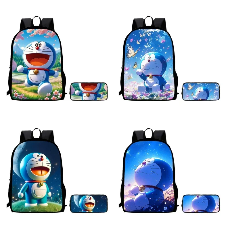 2Pcs Set Anime D-Doraemon School Backpack With Pencil Bags,Cartoon School Bags for Boy Girl,Durable Kids Bookbagfor Kindergarten