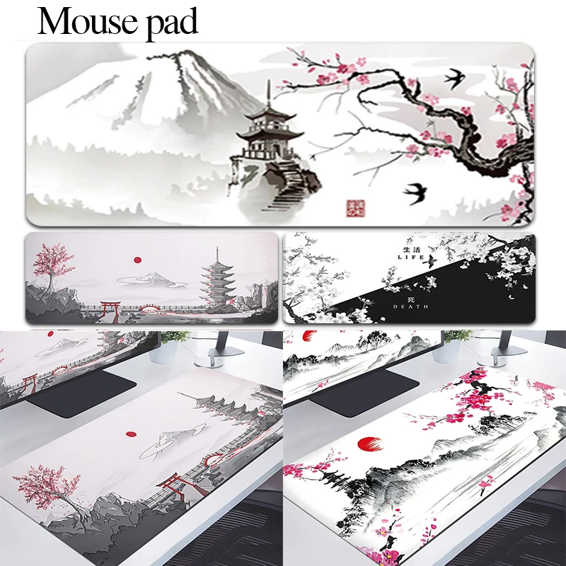Japanese-style ink wash landscape cherry blossom mouse pad office computer non-slip mouse pad  eSports gaming desk mat