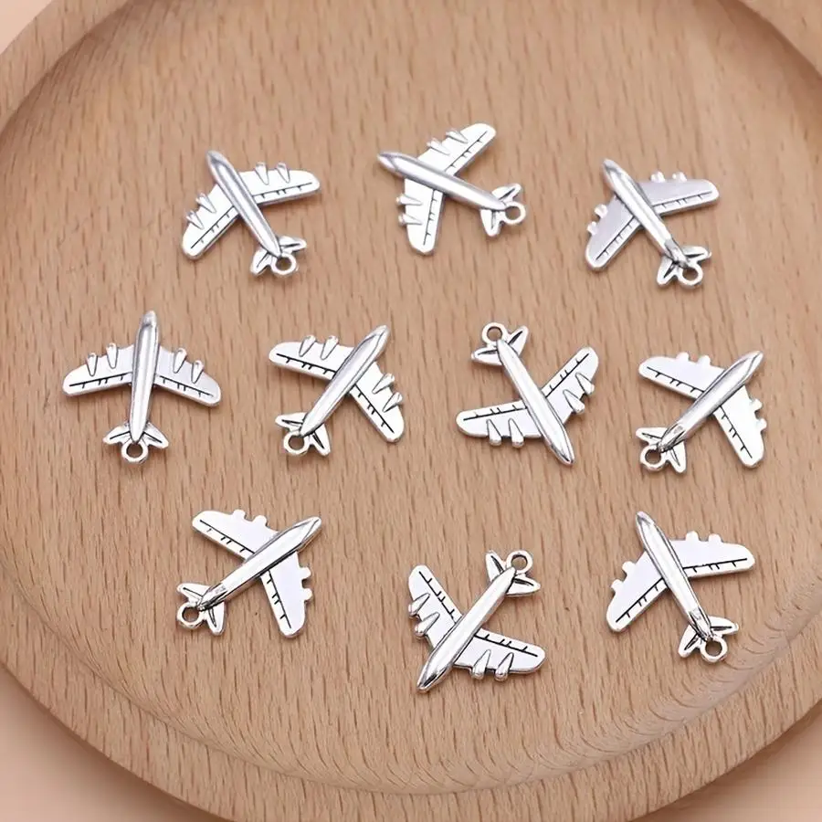 1/5/10/20/50/100pcs Silvery Plane Charms Aircraft Pendants for Jewelry Making DIY Handmade Necklace Earrings Accessories Love Mi