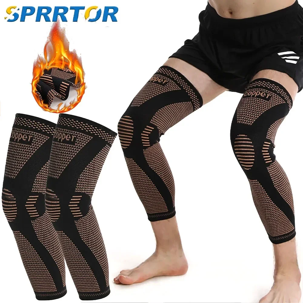 Copper Long Full Leg Knee Brace,Compression Knee Sleeves Support Relieve Pain from Acl,Pcl, Meniscus Tear, Arthritis