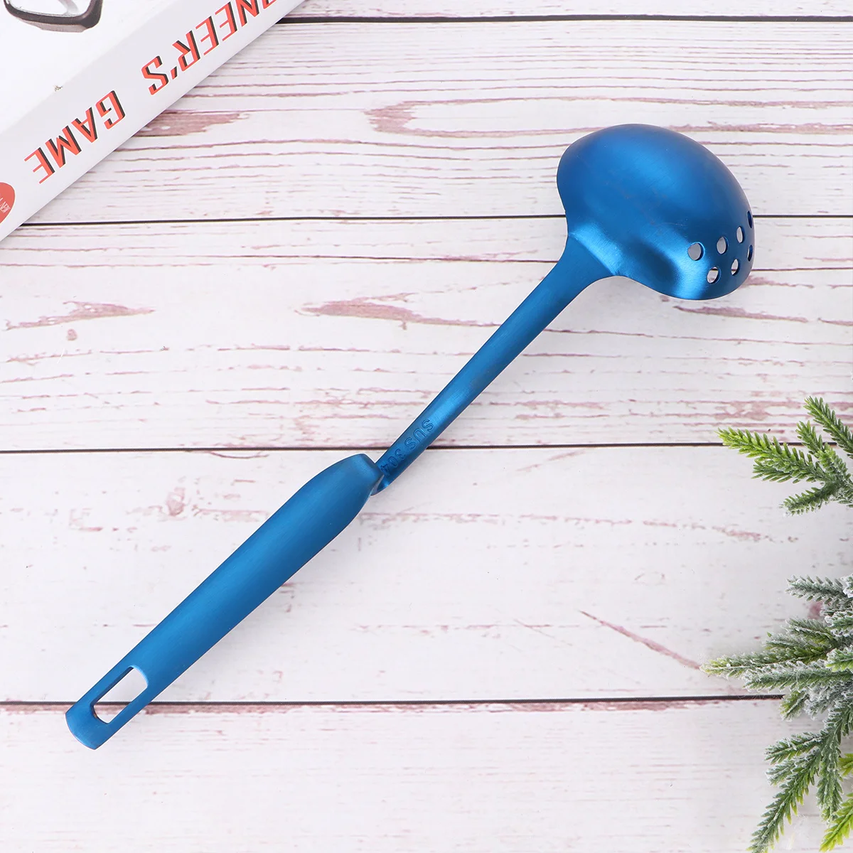 

Stainless Steel Hot Pot Spoon Long Handle Oil Filter Colander Blue S for Home Kitchen Restaurant Easy Clean