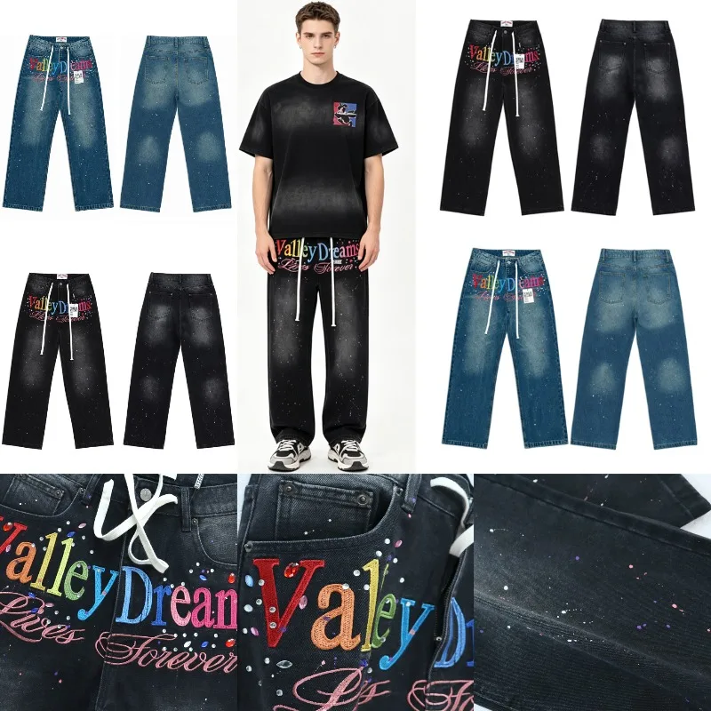 

Men's Women's Straight Wide Leg Vale Denim Jeans New High Street Trend Brand Vintage Washed Denim Jeans Stock