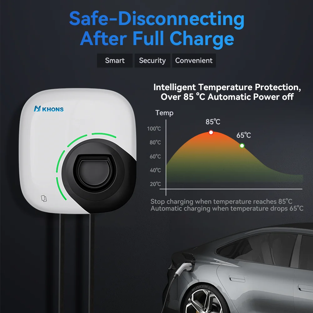 Khons 7KW شاحن السيارة الكهربائية Type2 كابل 32A 1 المرحلة Wallbox APP وظيفة محطة شحن للمركبات الكهربائية IP65