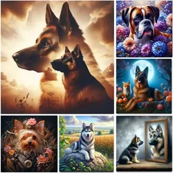5D DIY Diamond Painting art Husky Dog Flowers Complete Kit Mosaic Cross Stitch Animal Full Drill Embroidery Fantasy Wall Decor