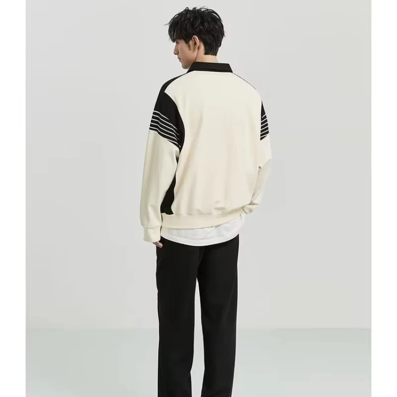 2024 Nieuwe herfstmodetrend Merk Geavanceerd paneel Gekleurde polokraag Halve rits Losse en slanke heren casual trui met lange mouwen