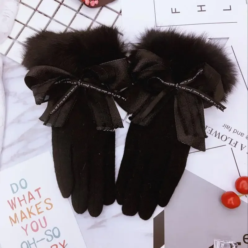 New Ladies Winter Warm Gloves Double-Layer Thick Woolen Cashmere Wool Ladies Winter Fashion Cycling Gloves