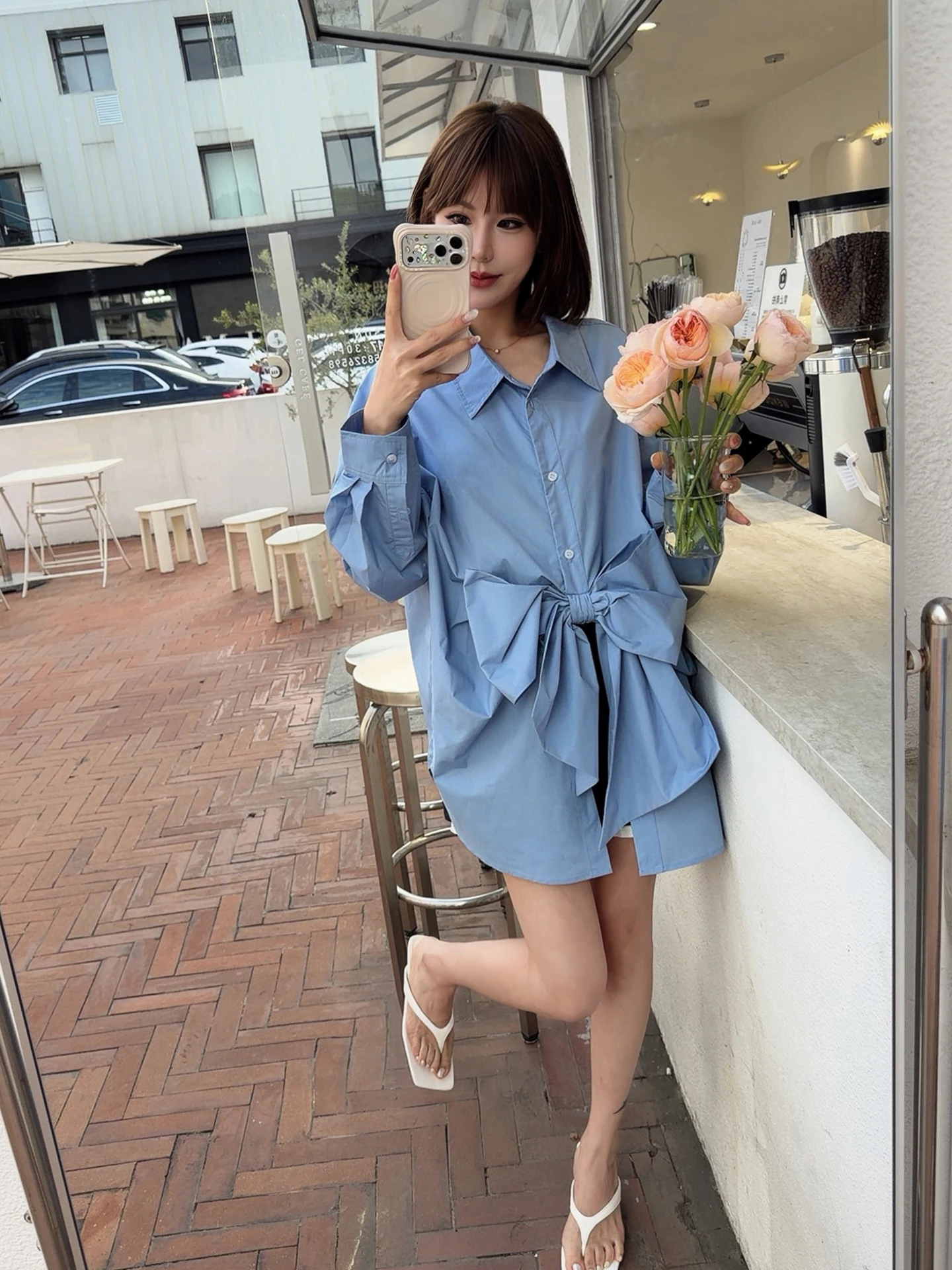 

ASBR Sweet Style Knot Double-Sided Wear Anti-Aging Cotton Shirt Women's Spring New Arrival Philosophy AB Face Butte...