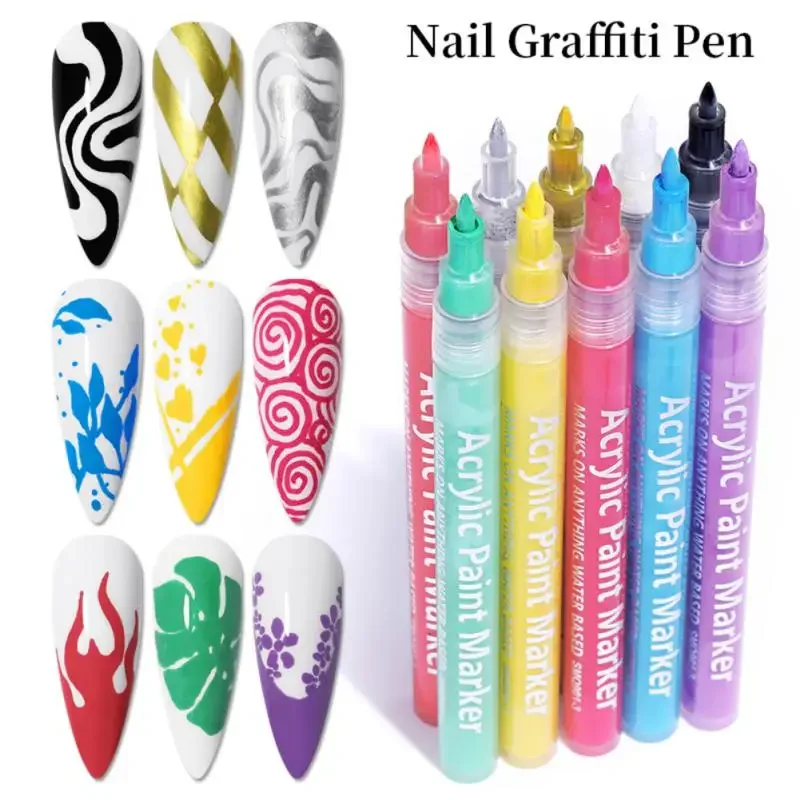 Nail Art Graffiti Pen Colorful Quick Drying Gel Polish Without Lamp Acrylic Painting Marker Flower Lines Manicure Tools