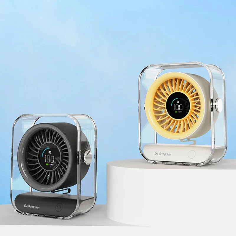 New 3000mAh Transparent Turbo Small Desktop Fan LED Digital Display Household Bedroom Air Circulation Fan USB Desktop Fan